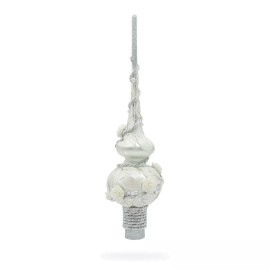 BESTPYSANKY Embossed White Roses Spiral on Glass Christmas Tree Topper 11 Inches