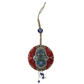 511 Beautiful Fusion Glass Circular Hamsa Hand Hand of Fatima & Lucky Evil Eye Wall Hanging Amulet Protection & Good Luck