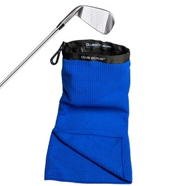 Club Scrub Towel Pro, Golf Club and Ball Cleaning Pouch with Attached Towel, Waterproof Exterior, Clean Face Technology Liner, Machine Washable, Cleans Club Grooves, Waffle-Weave Microfiber (Blue)