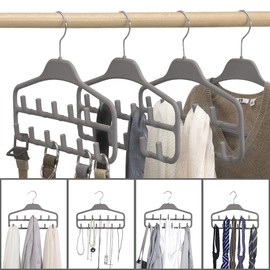 ELONG HOME Belt Hanger 2 Pack, Sturdy Belt Organizer with 360 Degree Swivel, Tie Rack with 11 Large Belt Hooks for Closet, Non Slip Rubberized Belt Rack, Gray