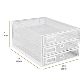 Annova Desk Organizer Wire Mesh 3 Tier Sliding Drawers Paper Sorter/Multifunctional/Premium Solid Construction for Letters, Documents, Mail, Files, Paper, Kids' Art Supplies - White