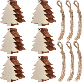 Sumind 60 Pcs Wooden Christmas Tree Ornaments Slices Unfinished Gift Tags with 60 Pcs Twine Ropes Predrilled Wooden Crafts Christmas Hanging Sign Christmas Tree Ornaments for Home Decoration DIY Craft