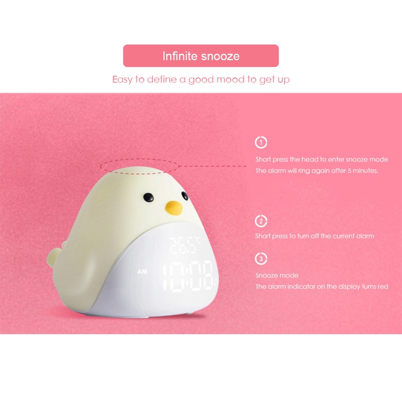 Cartoon Cute Bird Night Light Alarm Clock Silicone Touch USB