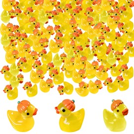 CYUXING 50Pcs Halloween Pumpkin Luminous Duck, Halloween Miniatures Decor for Crafts, Fairy Garden Mini Festival Pumpkin Duck Gifts Decorations Suitable for Lively Party Events
