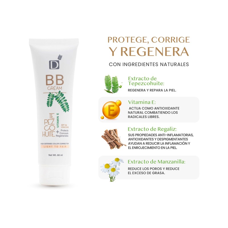 BB Cream Unisex con FPS 50 | Con Tepezcohuite, Vitamina