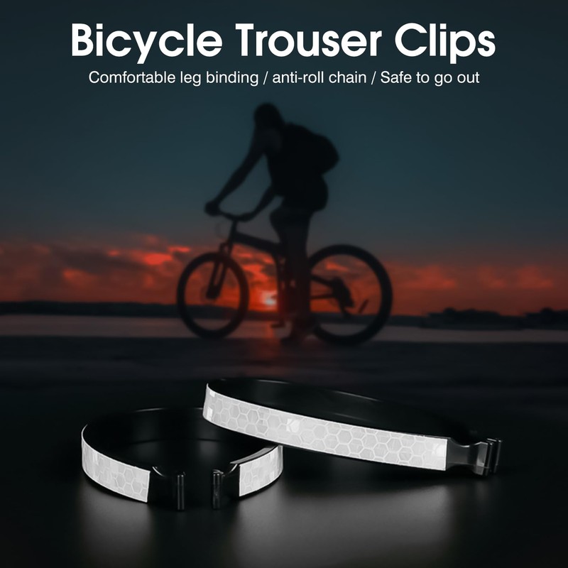 A Group of 2 Bicycle Trouser Clips, Grey Reflective Bands,
