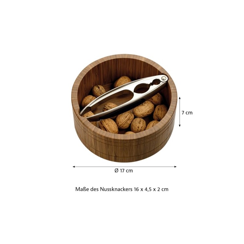 Kesper 59822 Nut Bowl with Nutcracker, Material: Bamboo, Stainless Steel,