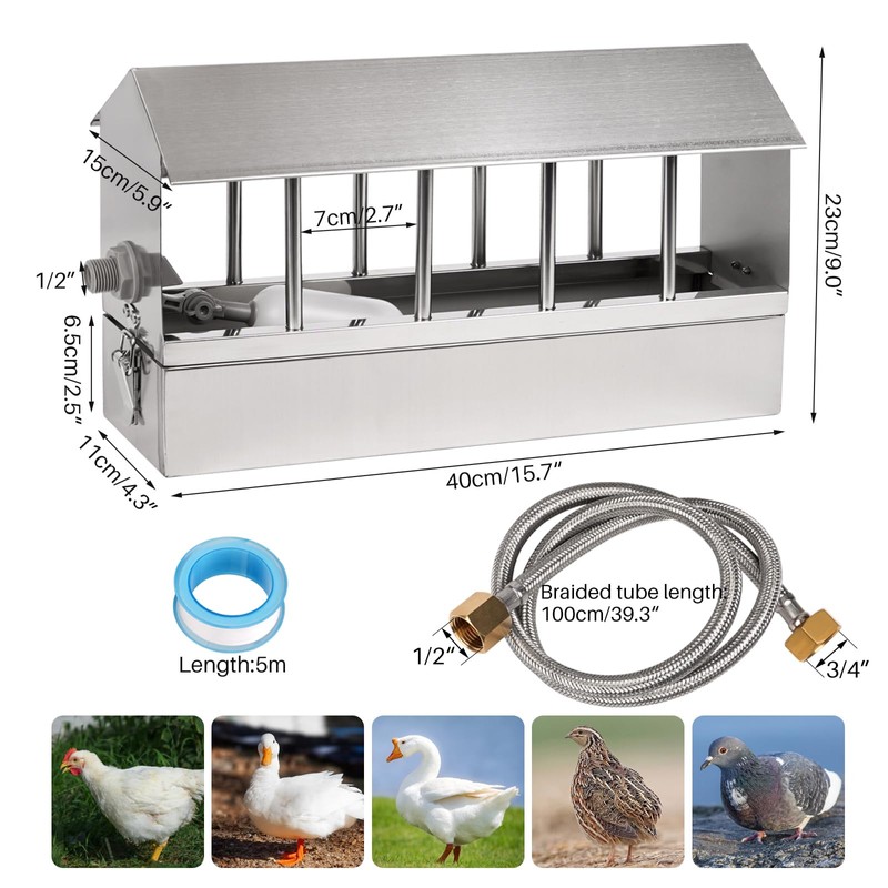 Automatic Chicken Waterer Stainless Steel Large Metal Chicken Waterer System
