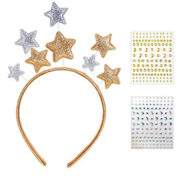 Christmas Star Headbands, Glitter Star Hair Bands with 2 Face Stickers, Handmade Hair Accessories, Hair Bands, Jewellery Decoration for Women and Girls