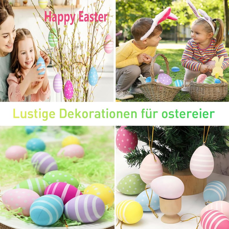 24 x Easter Eggs for Hanging, Colourful Plastic Eggs Easter,