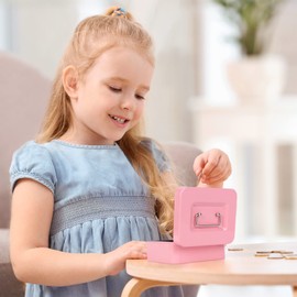 Goehiaul Cash Box with Combination Lock and Money Tray Metal Money Box for Cash Small Cash Box for Money Safe 7.87"x6.3"x3.54" Pink