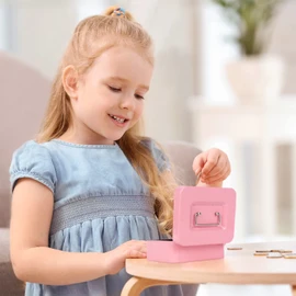 Goehiaul Cash Box with Combination Lock and Money Tray Metal Money Box for Cash Small Cash Box for Money Safe 7.87"x6.3"x3.54" Pink
