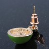 20mm L/Lime Green Enamel Dome Shaped Stud Earrings/Gold Tone