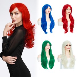 PARXITN Hair Wigs for Women, 28 Inches/70 cm, Long Curly Green, Synthetic Wig, Adjustable Middle Part, Anime Wigs for Cosplay, Party, Daily Use