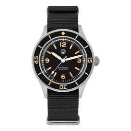 watchdives Dive Watch for Men, Vintage 50-Fathoms NH35 Automatic Watches 40mm Domed Glass 300m Waterproof Diving Wristwatch Black Dial with Nylon Watch Strap (Black Yellow/No Logo)
