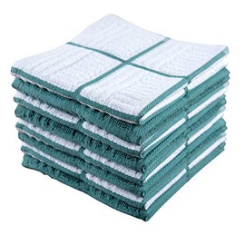 Sticky Toffee Cotton Terry Kitchen Dishcloth Towels, Reusable and Absorbent Cleaning Cloths, 8 Pack, 12 in x 12 in, Blue Check
