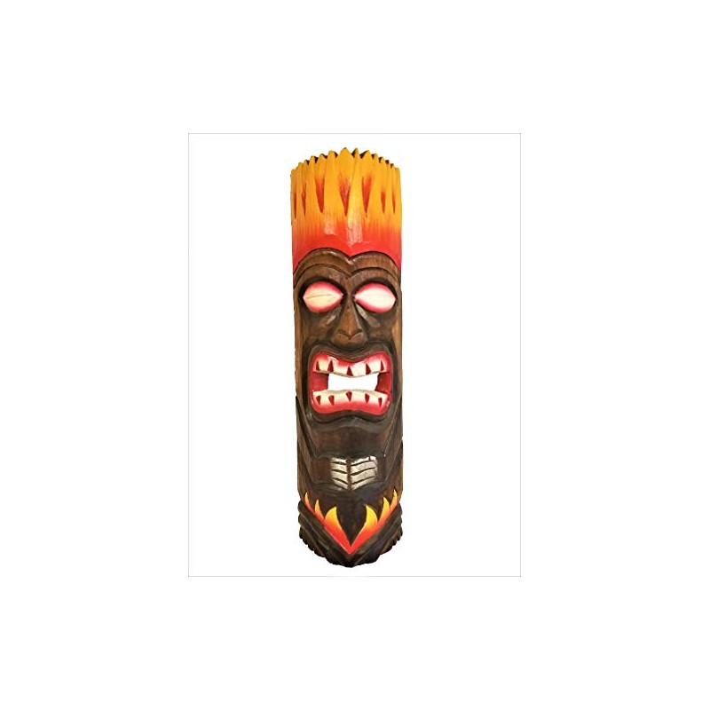 20" Handcarved Wood Tiki Mask with Turtle Tropical Hawaiian Design!