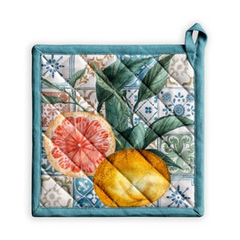 Maison d' Hermine Hot Pads 100% Cotton Pot Holders with Loop Heat Resistant Potholders, Grilling, Microwave, Barbeque, Handling Hot Pans, Agrume - Spring/Summer (8"x8")