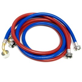 2-Pack PVC and Inside Nylon Braided Premium Washing Machine Hoses - 8 FT No-Lead Burst Proof Red_Blue Colored Water Inlet Supply Lines - Universal 90 Degree Elbow Connection - 10 Year Warranty