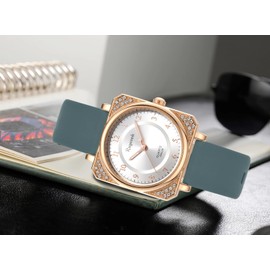 RUYEOOK Square Ladies Watch,Crystal Rhinestone,Waterproof Silicone Band Analog Quartz Wrist Watches for Nurse Female Women's (R8628 Green)