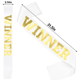 Winner Satin Sash Party Accessory, White And Gold Winner Satin Sashes Celebrate In Style At Parties, Contests, Sporting Events And Competitions, 1st Place Award Sash Grand Prize Ribbon Winner Victory Ribbon Deluxe Recognition Ribbons for Classroom, White