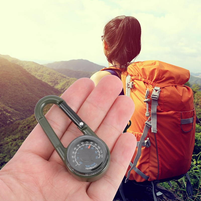 Kisangel Compact Carabiner Compass, Multi-Functional Hiking Keychain Zinc Alloy Survival