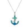 Sterling Silver Created Blue Opal Anchor Pendant with 18" Chain