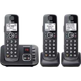 Panasonic DECT 6.0 Sistema de teléfono inalámbrico expandible con contestadora y Bloqueo de Llamadas, 3 Auriculares, KX-TGE633M (Negro metálico)