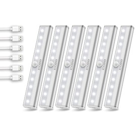 Closet Lights Motion Sensor 6 Pack Rechargeable, Wireless LED Under Cabinet Lighting Stick On Night Light Bar, Perfect for Counter, Kitchen, Stairs, Kids Room, Hallway