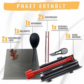 DIY Sushi Set - Sushi Maker Set with Bazooka, Maki Roller and Moulds, DIY Sushi Starter Set for Beginners, Sushi Accessories for Perfect Rolls, Sushi Gift Set for Home