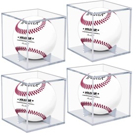 VOLEAAR Baseball Display Case 4 Pack, UV Protected Acrylic Square Baseball Holder, Clear