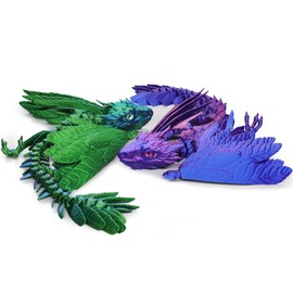 2 Pack Feathered Wyvern 3D Printed Articulated Dragon, Collectible Fantasy Dragon Figure for Anxiety Relief, Desktop Pet (Flamefrost+Aetherwave)