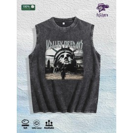 Valley Dreams Liberty Graphic Washed Vest US Warehouse 3 Colors Cotton TankSize: L, Color: Black