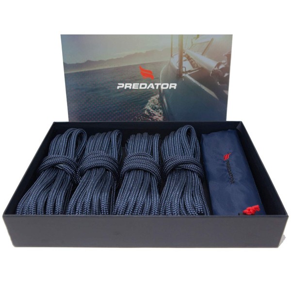 NZ Hi-Performance Dock Lines Bag Set | 3/8" x 15' Double Braided Nylon Dock Line with 12 Inch Eyelet | Dock Lines for Boats | Ropes for Boats (Navy Blue)