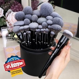 Bueart Design Juego de 32 brochas de maquillaje de grado PRO con soporte súper grande, brochas sintéticas ultra suaves de primera calidad para base, c