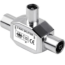 Pencilupnose TV Aerial Coax Splitter, Coaxial Metal Housing, 2 Way 1 Male to 2 Female Adapter Connector Joiner
