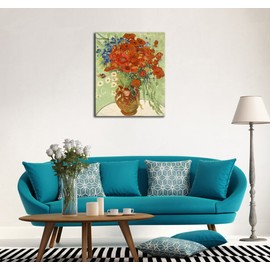 Wieco Art Red Poppies and Daisies Large Canvas Prints Wall Art of Van Gogh Famous Floral Oil Paintings Reproduction Abstract HD Classical Flowers Pictures Artwork for Bathroom Home Decorations