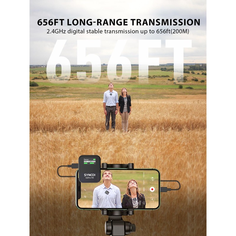SYNCO Wireless Lavalier Mic System, G2(A2) PRO Dual Channel 656FT