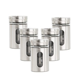 Silver Salt Pepper Shakers Retro Spice Jars Glass - Set of 5