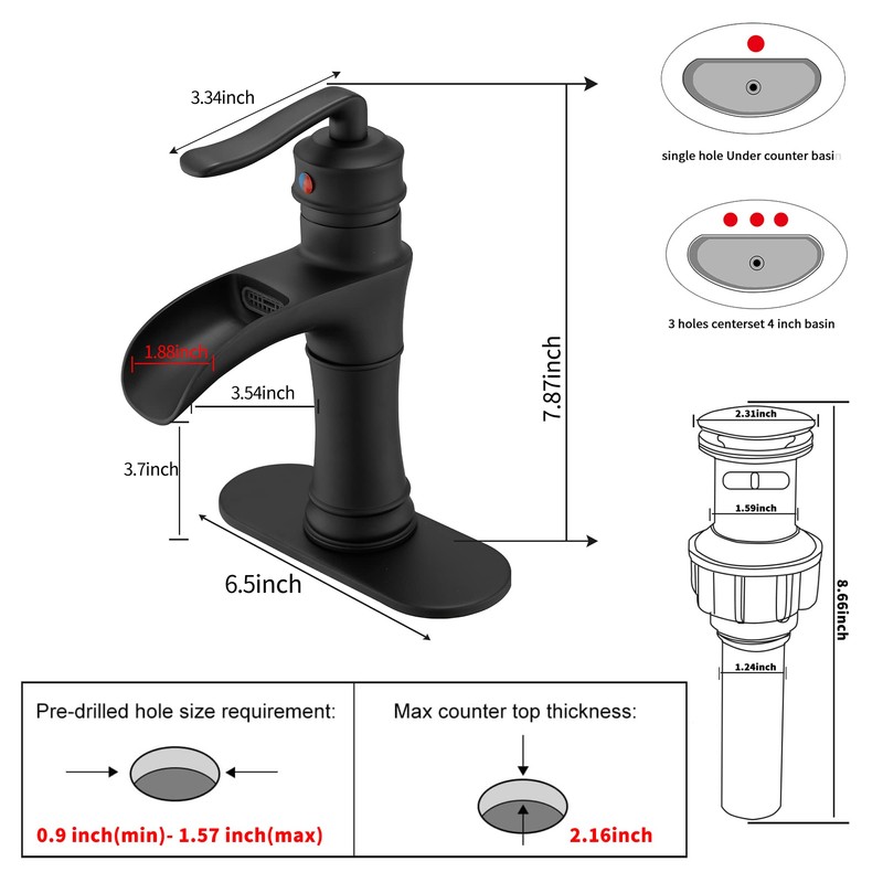 Waterfall Bathroom Faucet GGStudy Black Single Handle One Hole Farmhouse