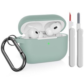 KOKOKA Silikonhülle Kompatibel mit AirPods Pro 2 Hülle mit Reinigungsset und Schutzhülle für AirPods Pro 1. und 2. Generation Case, Stoßfeste Weiche Case für Airpods Pro Mit Karabiner, Cloud Grey