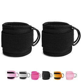 Langmeil Fitness Ankle Straps for Cable Machines, 2 Pack Comfortable Adjustable Padded Ankle Wrist Cuffs, Kickback Glute Workouts for Men Women, Double D-Ring Leg Straps with Neoprene Padding -Black