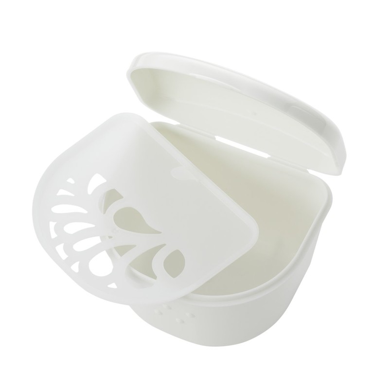 cup denture cleaning container with drainer tray