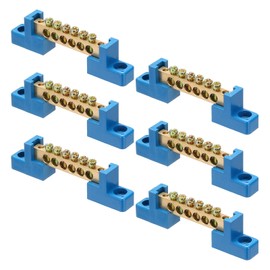 sourcing map 6 Pcs Ground Bus Bar Terminal Grounding Bar Brass 6 Positions Grounding Bars Block for Electric Box, Blue