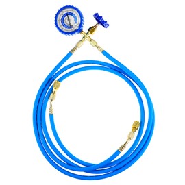 QWORK Recharge Kit with AC Charging Hose & Manifold Gauge - Compatible with R410a, R22, R134a - 59" Hose, 800 PSI Working Pressure, Includes Adapters