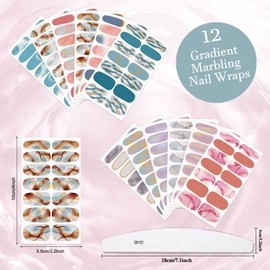 XEAOHESY 12 Sheets Marbling Gradient Color Nail Polish Strips Stickers Self-Adhesive Marbled Nail Wraps for Short Nails Nail Stickers Full Nail Wraps for Women Nail Art