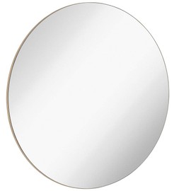 Contemporary Thin Natural Wood Edge Circular Wall Mirror | Glass Panel Rounded Circle Design Vanity Mirror (30" Round)