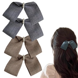 4 Pcs Bows Hair Clips Vintage Pearl Cloth Pendulous Metals Bow Spring Clips for Women Girls Teens Hair Accessories