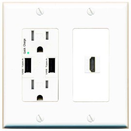 RiteAV Custom HDMI Wall Plate 1 Port - USB Charger [White/White]