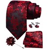 GUSLESON Red Tie for Men Floral Wedding Silk Necktie Pocket